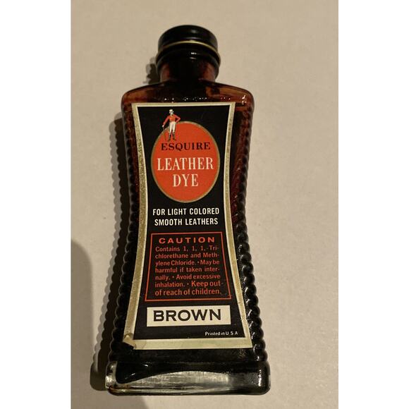 Esquire Brown Leather Dye Semi Full Bottle and Box VTG 1940 - 1950 (?) Shoe - Picture 8 of 11